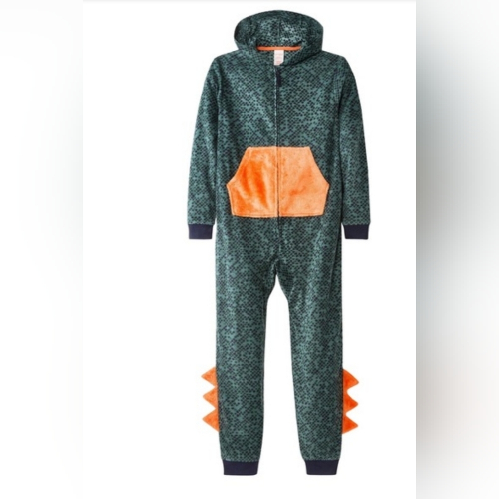 Cat And Jack Green and Orange Dinosaur Onesie XL 16 Kids